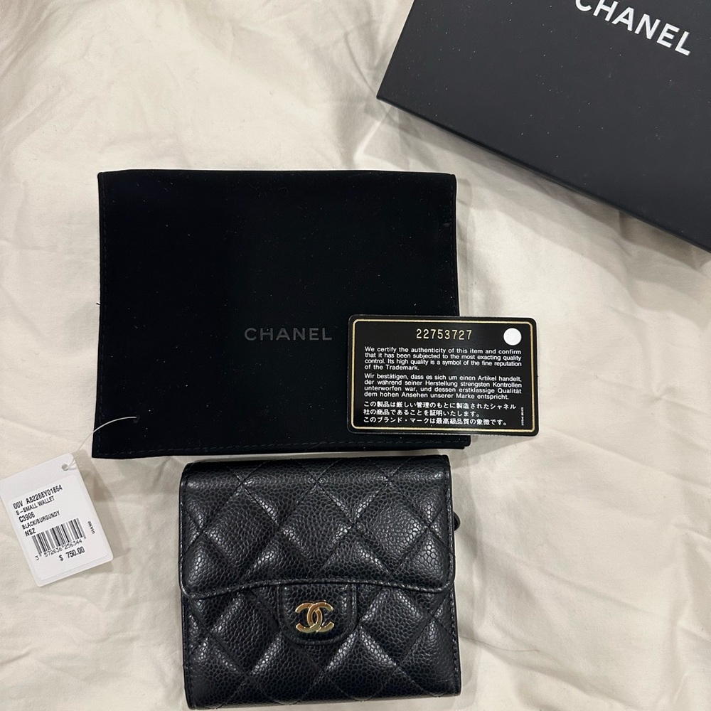 Chanel Black Caviar Trifold Leather Wallet
